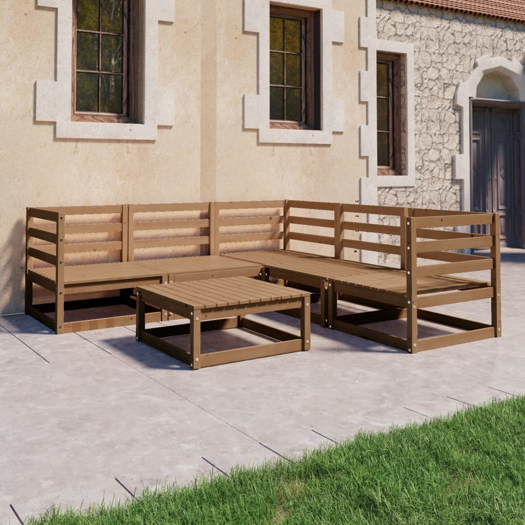 Set Salotto da Giardino 6pz Marrone Ambra Legno Massello Pino