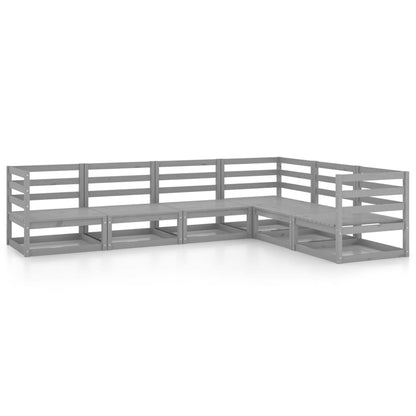 Set Divani da Giardino 6 pz Grigi in Legno Massello di Pino