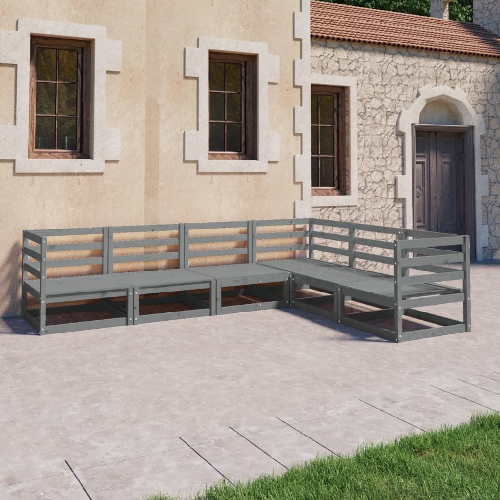 Set Divani da Giardino 6 pz Grigi in Legno Massello di Pino
