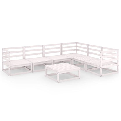 Set Divani da Giardino 7 pz Bianchi in Legno Massello di Pino