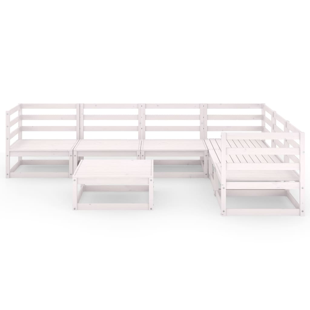Set Divani da Giardino 7 pz Bianchi in Legno Massello di Pino
