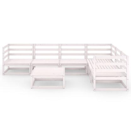Set Divani da Giardino 7 pz Bianchi in Legno Massello di Pino