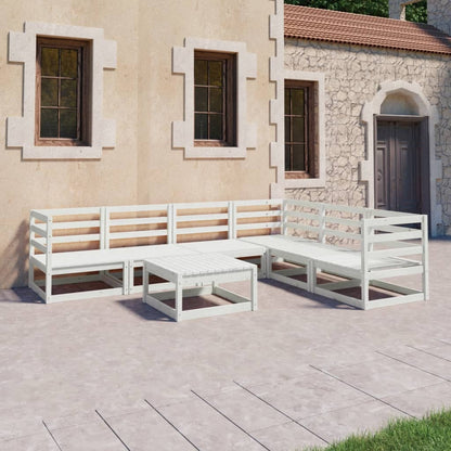 Set Divani da Giardino 7 pz Bianchi in Legno Massello di Pino