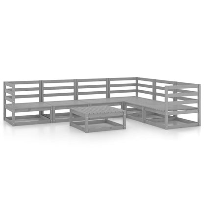 Set Divani da Giardino 7 pz Grigi in Legno Massello di Pino
