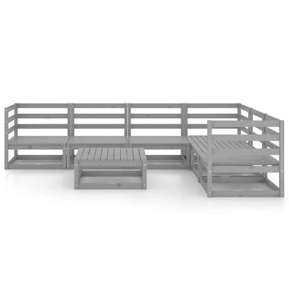Set Divani da Giardino 7 pz Grigi in Legno Massello di Pino