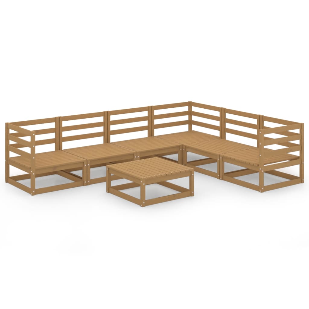 Set Salotto da Giardino 7pz Marrone Ambra Legno Massello Pino