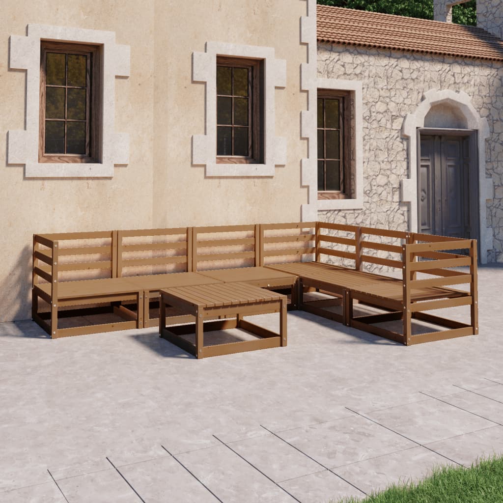Set Salotto da Giardino 7pz Marrone Ambra Legno Massello Pino