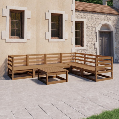 Set Salotto da Giardino 7pz Marrone Ambra Legno Massello Pino