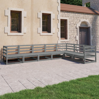 Set Divani da Giardino 7 pz Grigi in Legno Massello di Pino