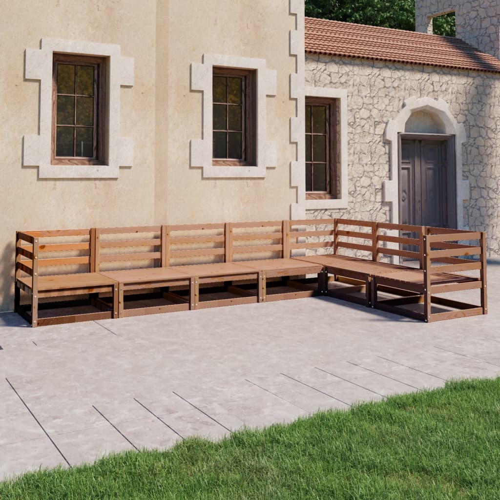 Set Salotto da Giardino 7pz Marrone Ambra Legno Massello Pino