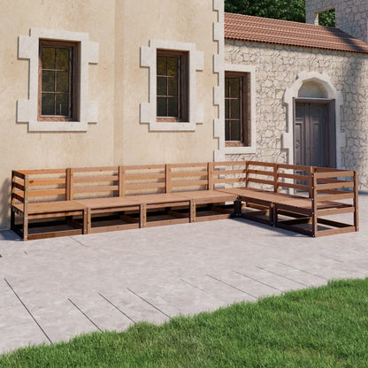Set Salotto da Giardino 7pz Marrone Ambra Legno Massello Pino