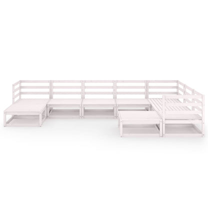 Set Divani da Giardino 9 pz Bianchi in Legno Massello di Pino