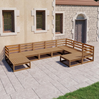 Set Salotto da Giardino 9pz Marrone Ambra Legno Massello Pino