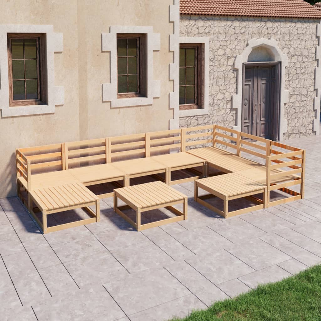 Set Divani da Giardino 10 pz in Legno Massello di Pino