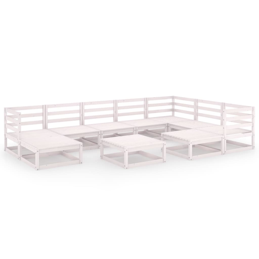 Set Divani da Giardino 10 pz Bianchi in Legno Massello di Pino