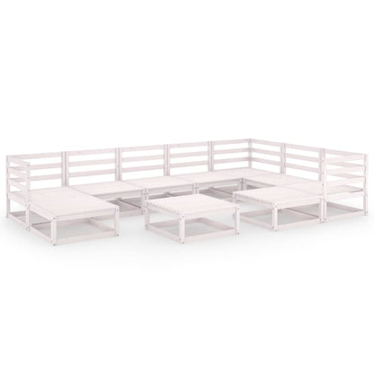 Set Divani da Giardino 10 pz Bianchi in Legno Massello di Pino