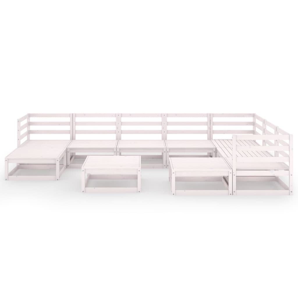 Set Divani da Giardino 10 pz Bianchi in Legno Massello di Pino