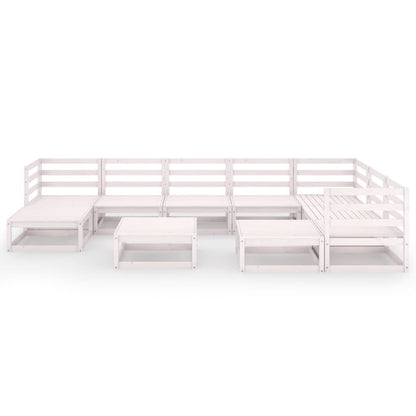 Set Divani da Giardino 10 pz Bianchi in Legno Massello di Pino