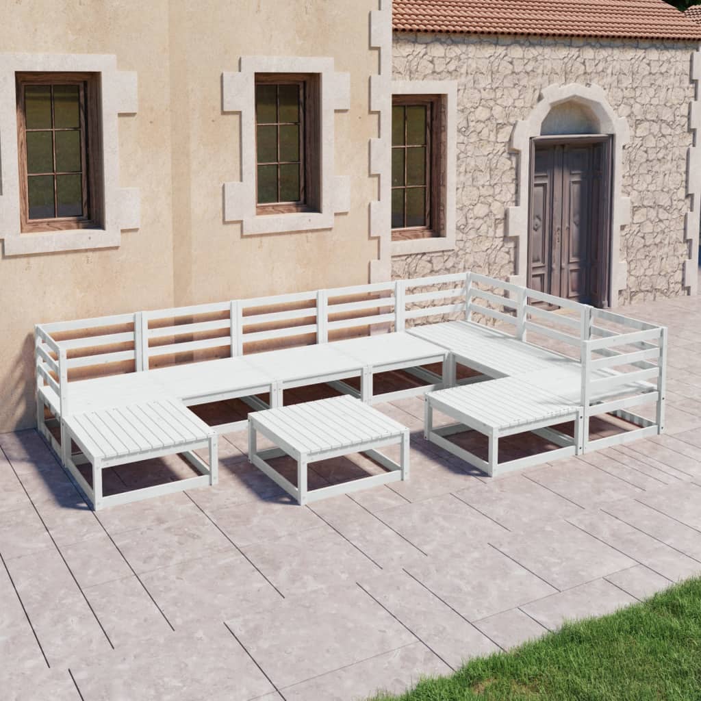 Set Divani da Giardino 10 pz Bianchi in Legno Massello di Pino
