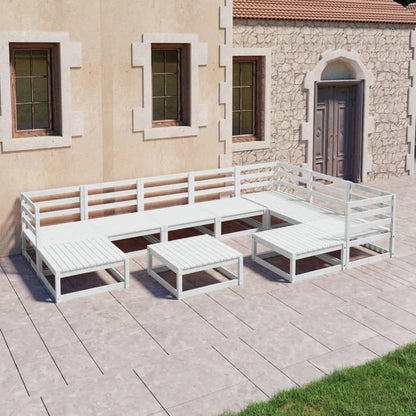 Set Divani da Giardino 10 pz Bianchi in Legno Massello di Pino