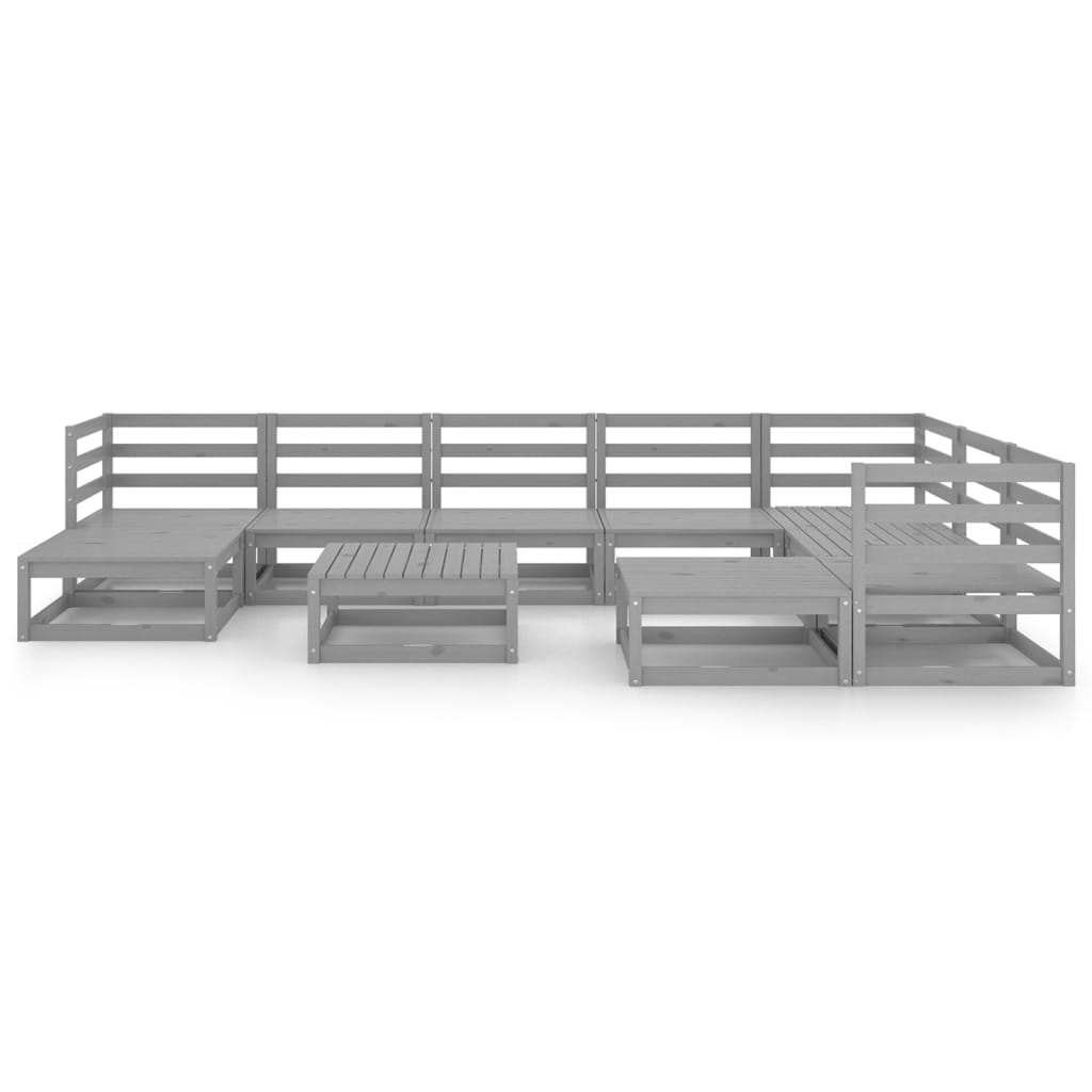 Set Divani da Giardino 10 pz Grigi in Legno Massello di Pino