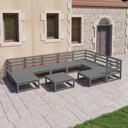 Set Divani da Giardino 10 pz Grigi in Legno Massello di Pino