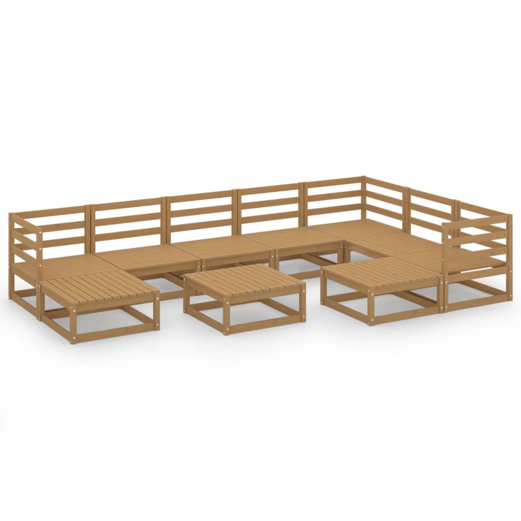 Set Salotto da Giardino 10pz Marrone Ambra Legno Massello Pino
