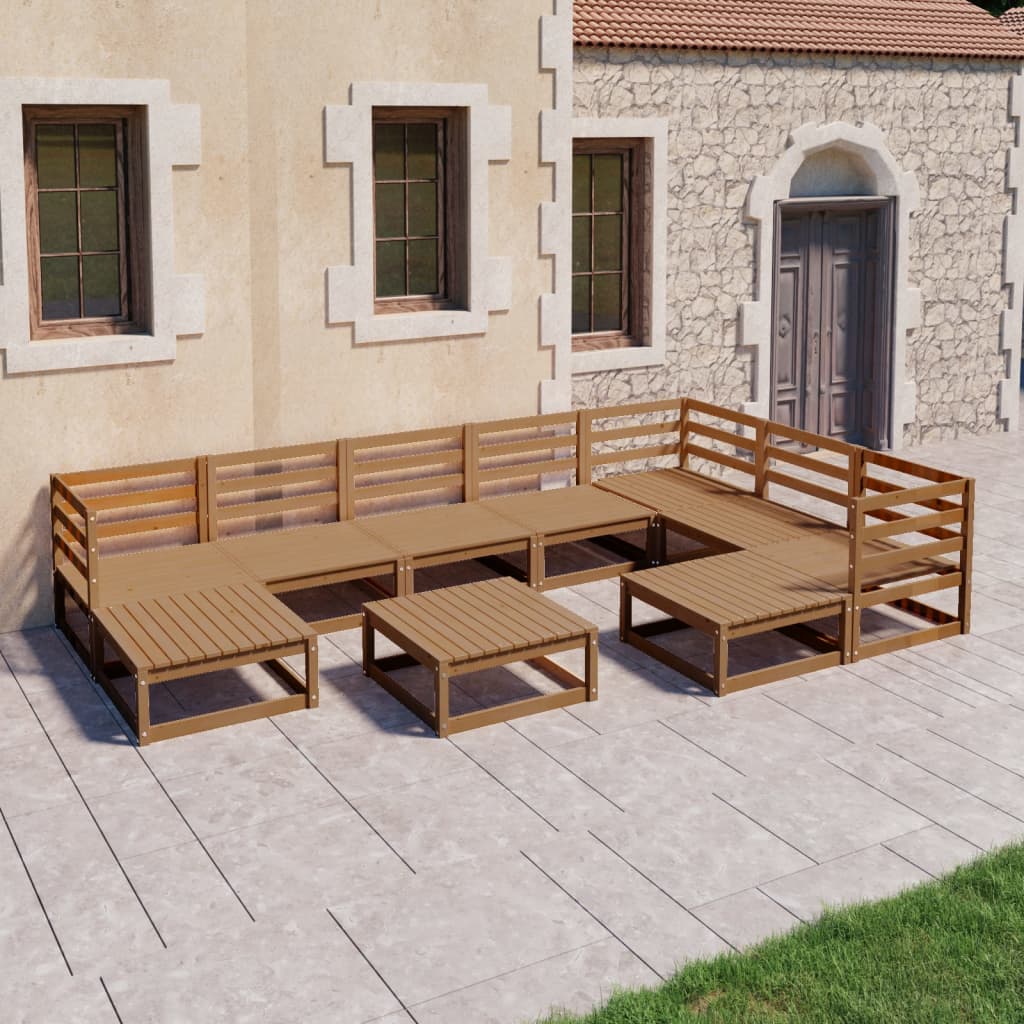 Set Salotto da Giardino 10pz Marrone Ambra Legno Massello Pino