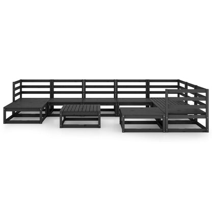 Set Divani da Giardino 10 pz Nero in Legno Massello di Pino