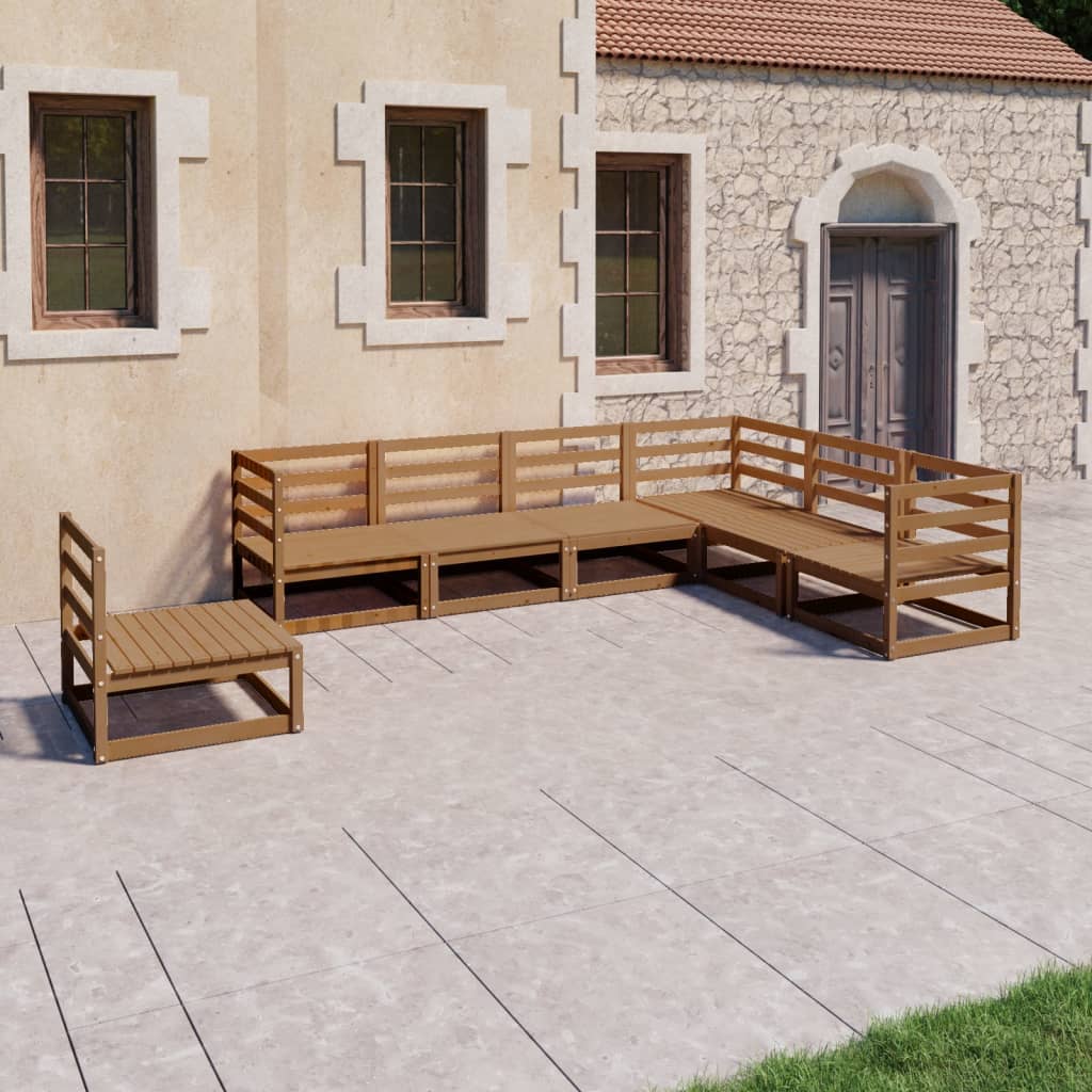 Set Salotto da Giardino 7pz Marrone Ambra Legno Massello Pino