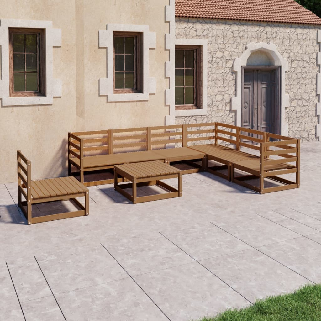 Set Salotto da Giardino 8pz Marrone Ambra Legno Massello Pino