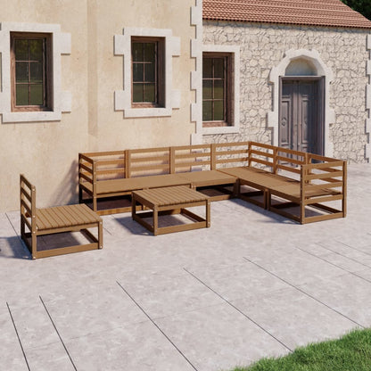 Set Salotto da Giardino 8pz Marrone Ambra Legno Massello Pino