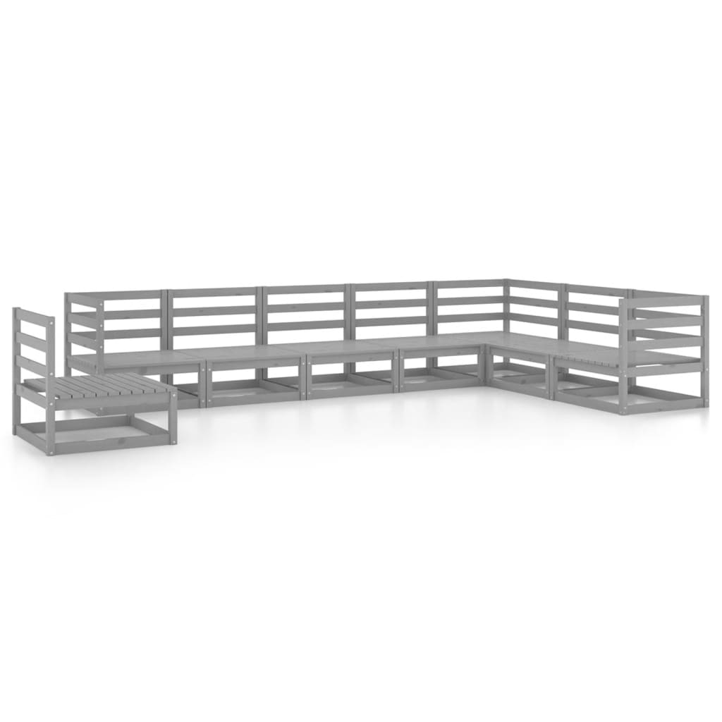 Set Divani da Giardino 8 pz Grigi in Legno Massello di Pino