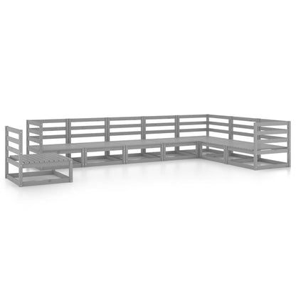 Set Divani da Giardino 8 pz Grigi in Legno Massello di Pino