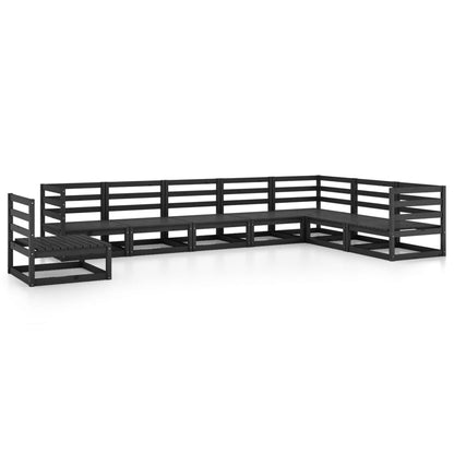 Set Divani da Giardino 8 pz Nero in Legno Massello di Pino