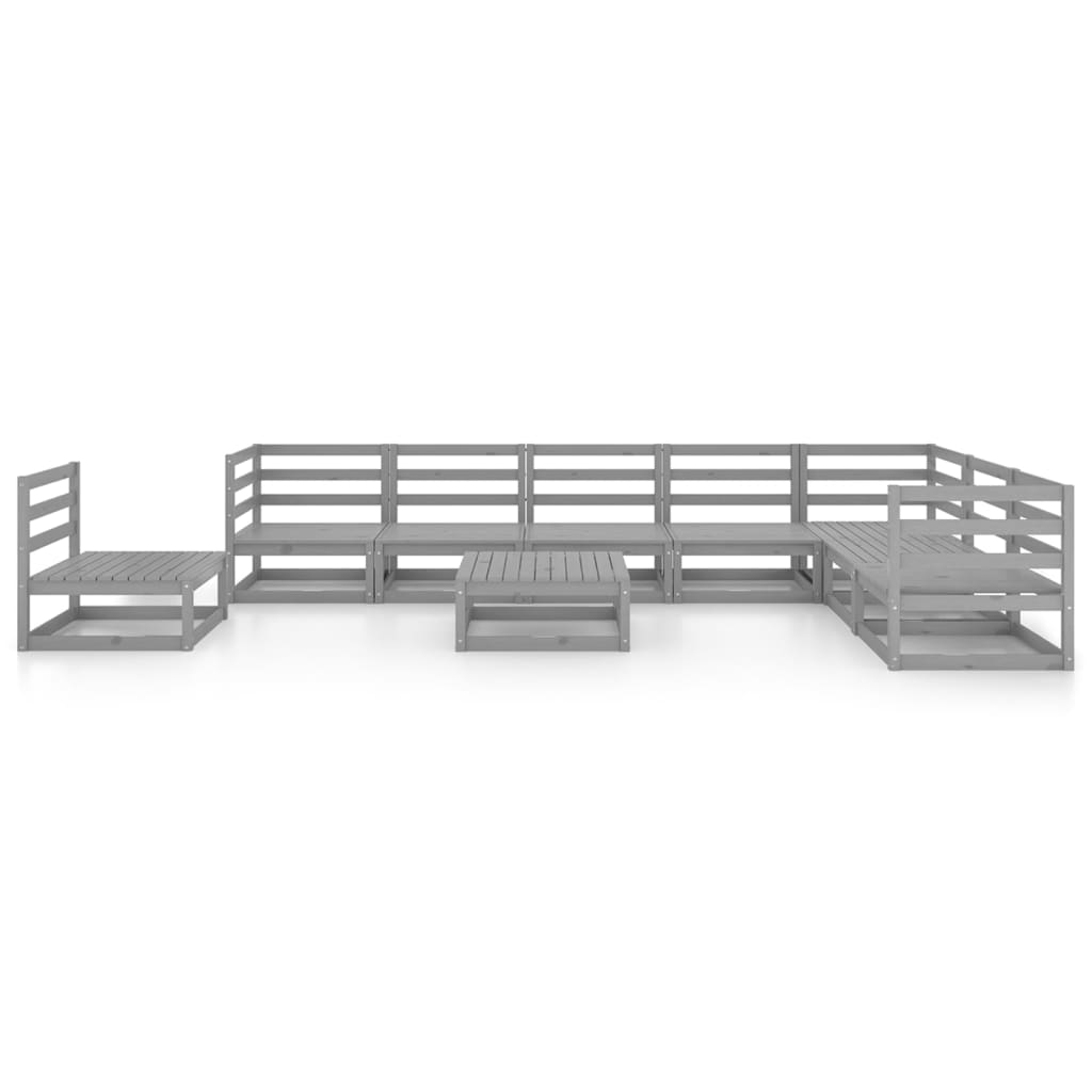 Set Divani da Giardino 9 pz Grigi in Legno Massello di Pino