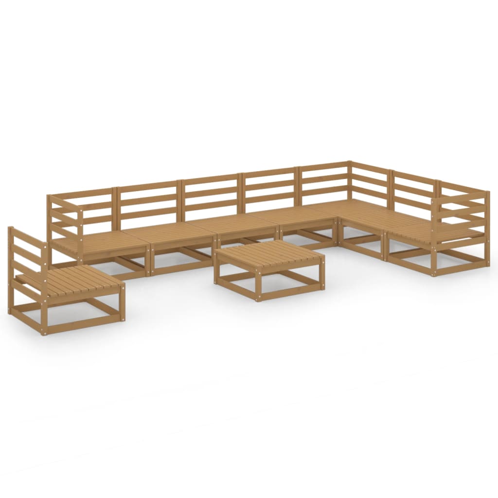 Set Divani da Giardino 9 pz Marrone Ambra Legno Massello Pino