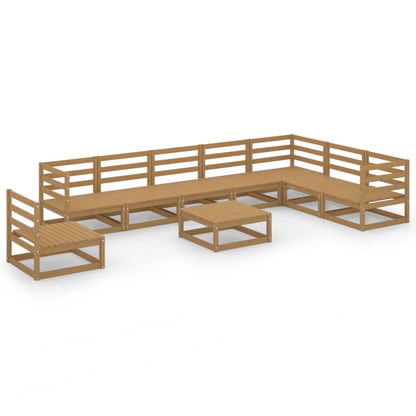 Set Divani da Giardino 9 pz Marrone Ambra Legno Massello Pino