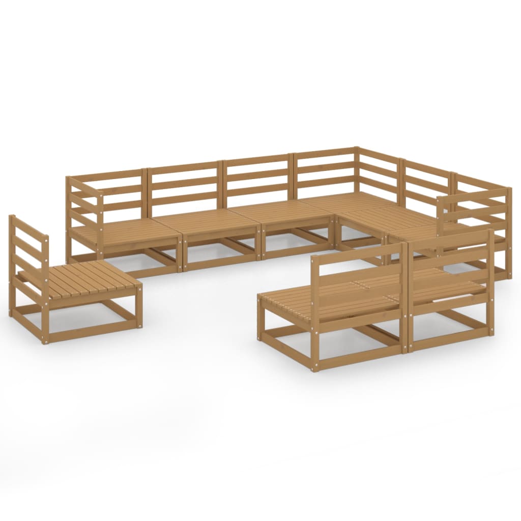 Set Salotto da Giardino 9pz Marrone Ambra Legno Massello Pino