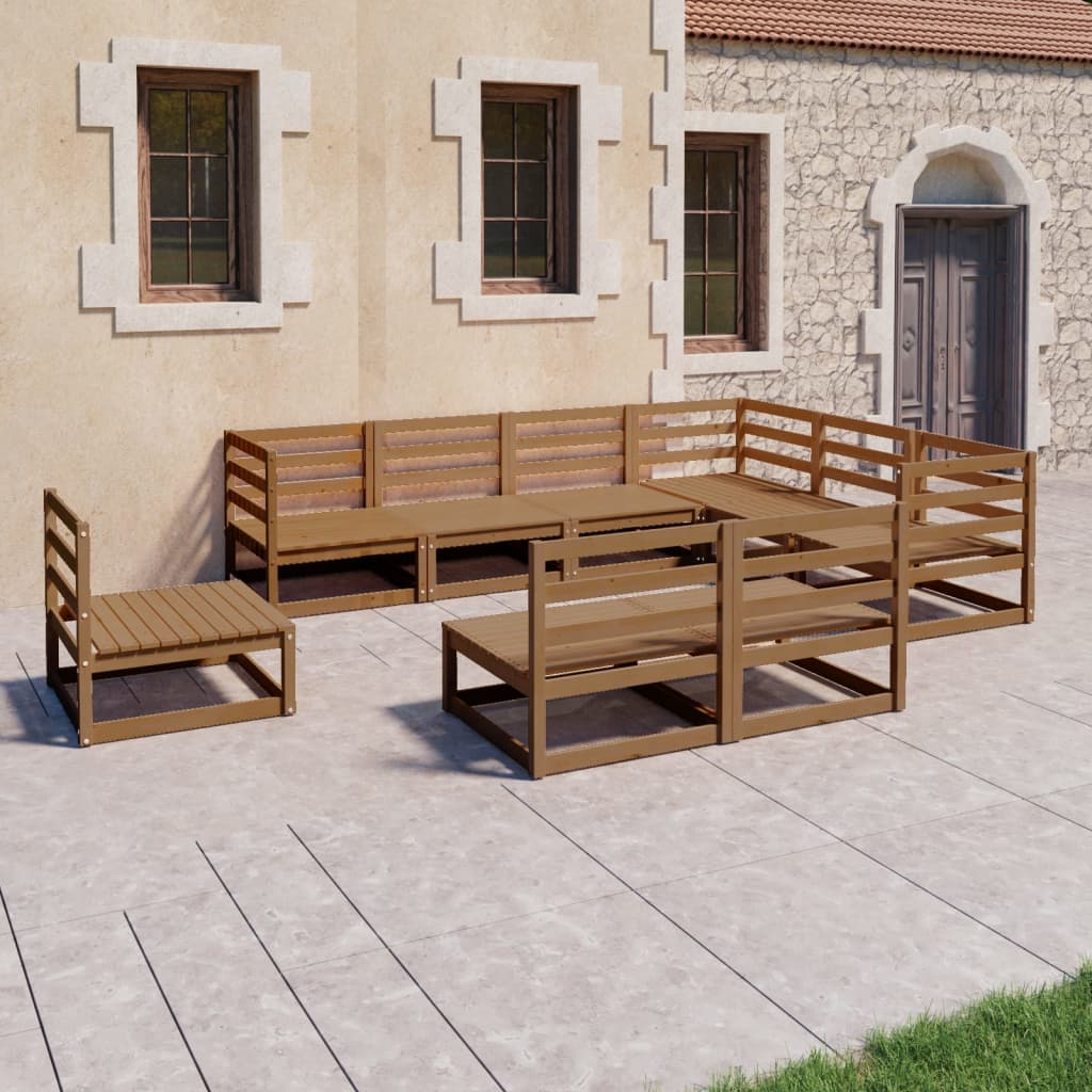Set Salotto da Giardino 9pz Marrone Ambra Legno Massello Pino