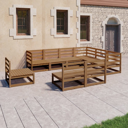 Set Salotto da Giardino 9pz Marrone Ambra Legno Massello Pino