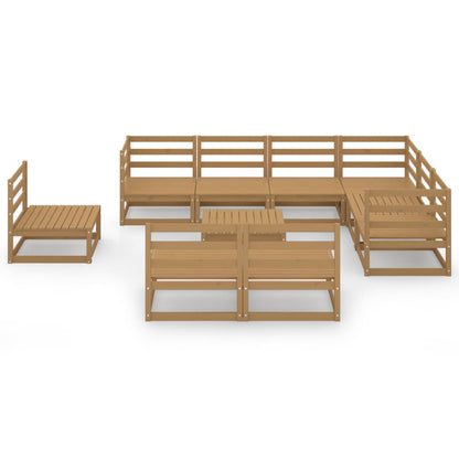 Set Salotto da Giardino 10pz Marrone Ambra Legno Massello Pino