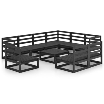 Set Divani da Giardino 10 pz Nero in Legno Massello di Pino
