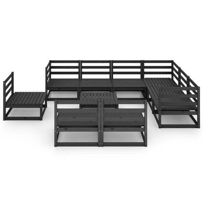 Set Divani da Giardino 10 pz Nero in Legno Massello di Pino
