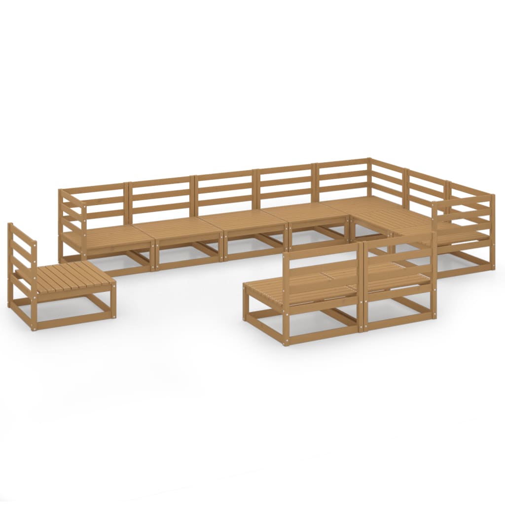Set Salotto da Giardino 10pz Marrone Ambra Legno Massello Pino