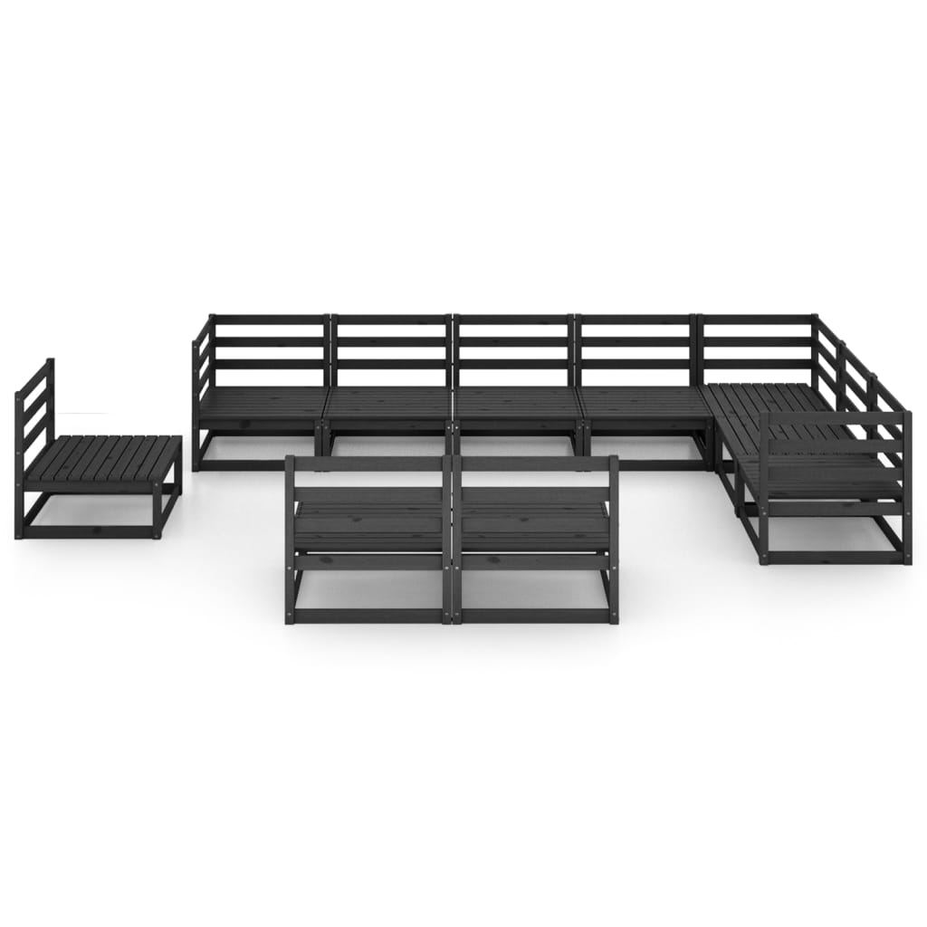 Set Divani da Giardino 10 pz Nero in Legno Massello di Pino