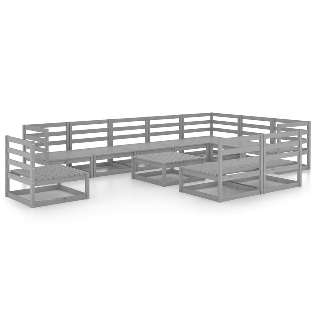 Set Divani da Giardino 11 pz Grigi in Legno Massello di Pino