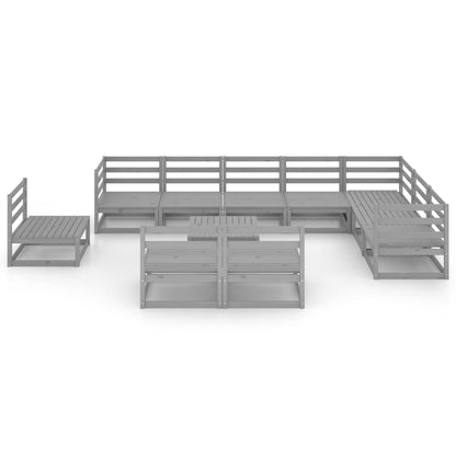 Set Divani da Giardino 11 pz Grigi in Legno Massello di Pino