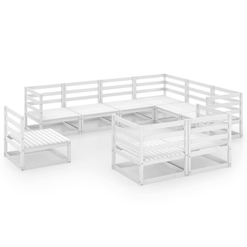 Set Divani da Giardino 9 pz Bianchi in Legno Massello di Pino