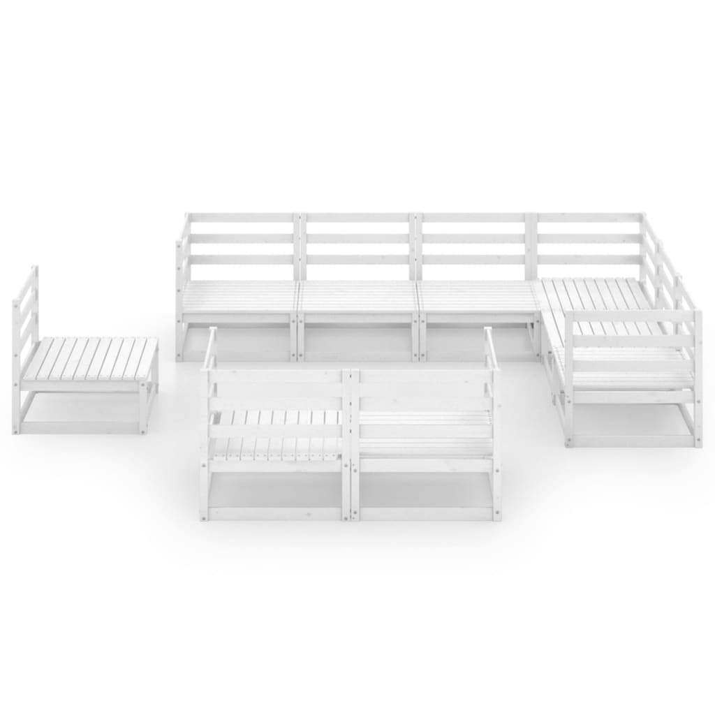 Set Divani da Giardino 9 pz Bianchi in Legno Massello di Pino